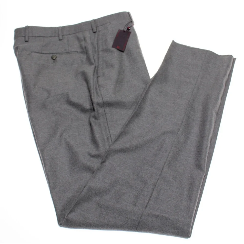 Isaia NWT Dress Pants Size 50 (US 34) Regular Fit in Gray Melange 100% Wool